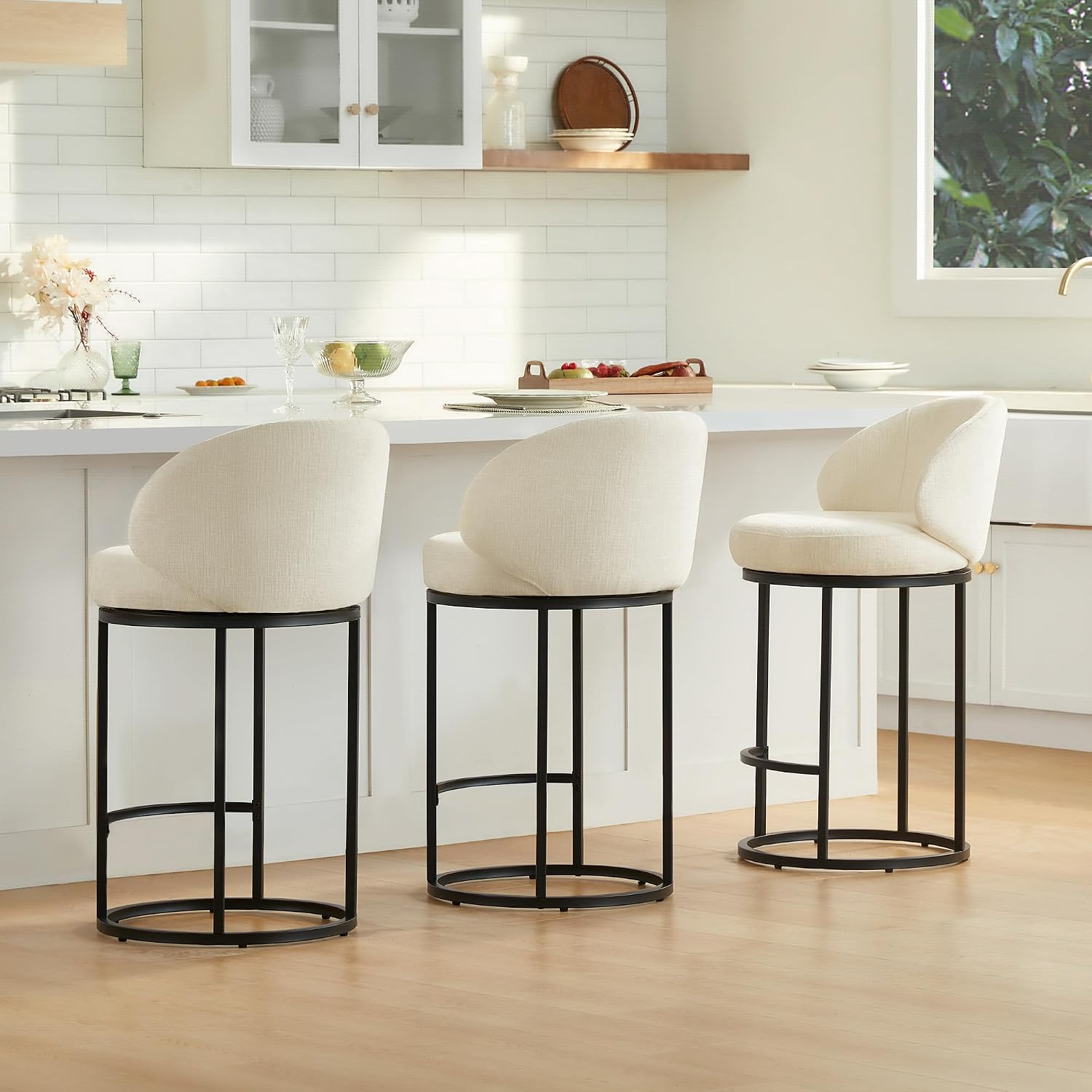 Home Bar Stools - Conjunto de 3 Banquetas Giratórias Estofadas