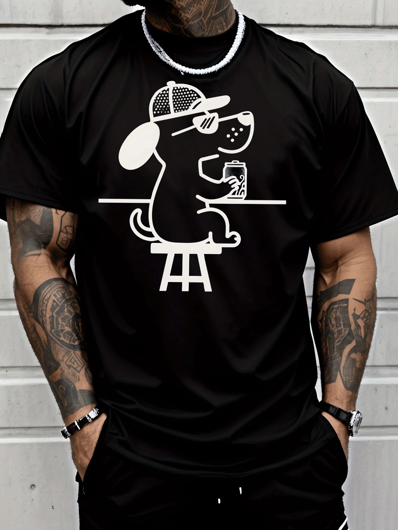 Home Bar Stools - Camiseta Masculina Preta de Gola Redonda