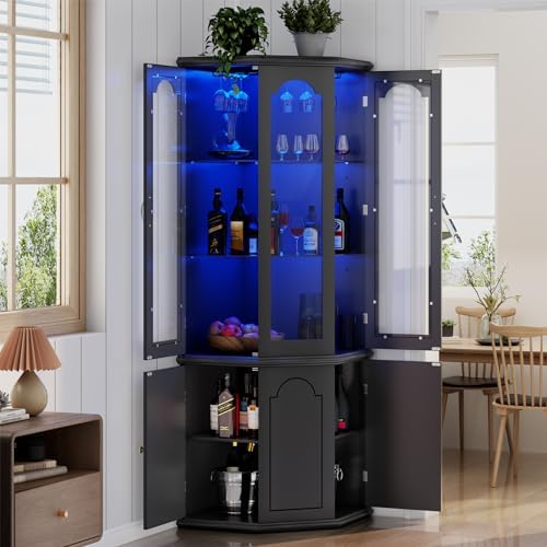 Home Bar Shelves - Armário de Canto com Luzes LED,